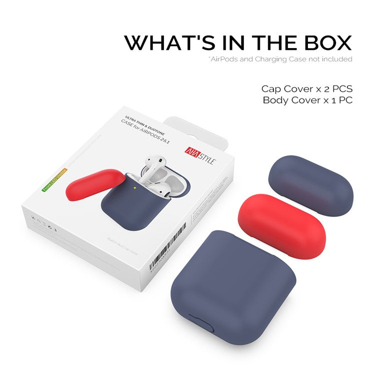 AHASTYLE PT38 Earphone Case for AirPods with Charging Case (2016) / (2019) / AirPods with Wireless Charging Case (2019) Earbud Silicone Cover - Midnight Blue+Red