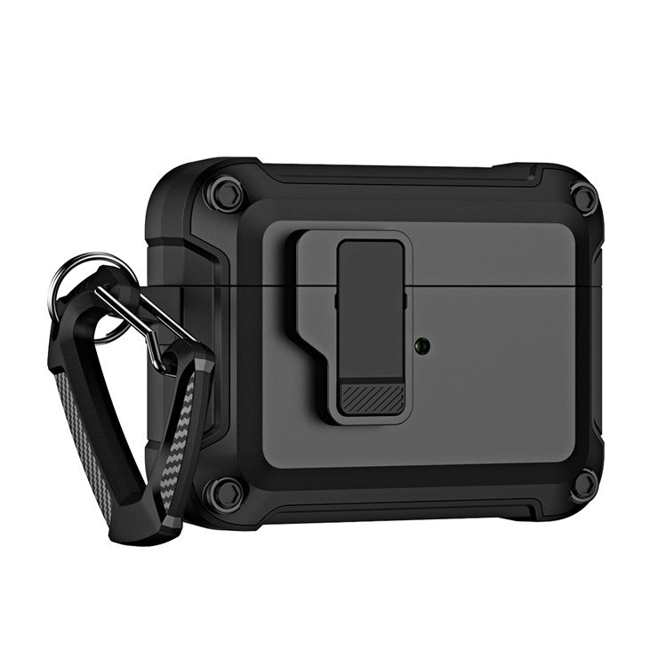 For AirPods Pro 2 Shockproof TPU+PC Case Bluetooth Earbuds Charging Case Cover with Buckle - Black