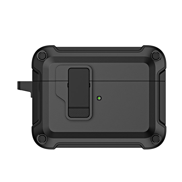 For AirPods Pro 2 Shockproof TPU+PC Case Bluetooth Earbuds Charging Case Cover with Buckle - Black