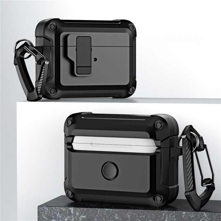 For AirPods Pro 2 Shockproof TPU+PC Case Bluetooth Earbuds Charging Case Cover with Buckle - Black