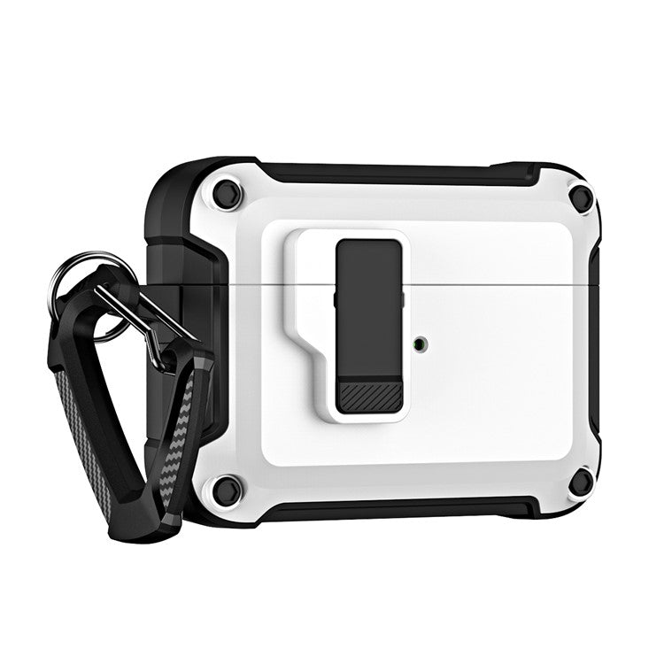 For AirPods Pro 2 Shockproof TPU+PC Case Bluetooth Earbuds Charging Case Cover with Buckle - White