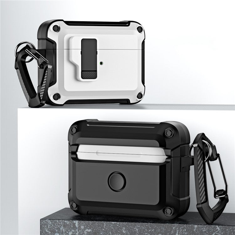 For AirPods Pro 2 Shockproof TPU+PC Case Bluetooth Earbuds Charging Case Cover with Buckle - White