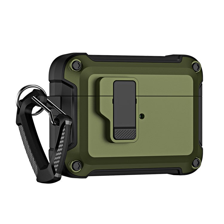 For AirPods Pro 2 Shockproof TPU+PC Case Bluetooth Earbuds Charging Case Cover with Buckle - Blackish Green