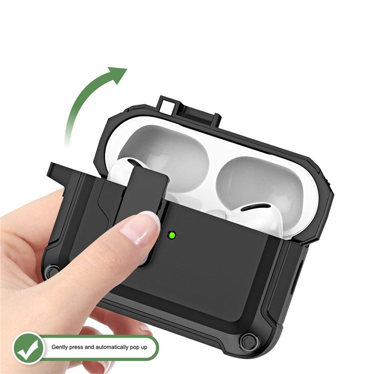 For AirPods Pro 2 Shockproof TPU+PC Case Bluetooth Earbuds Charging Case Cover with Buckle - Blackish Green