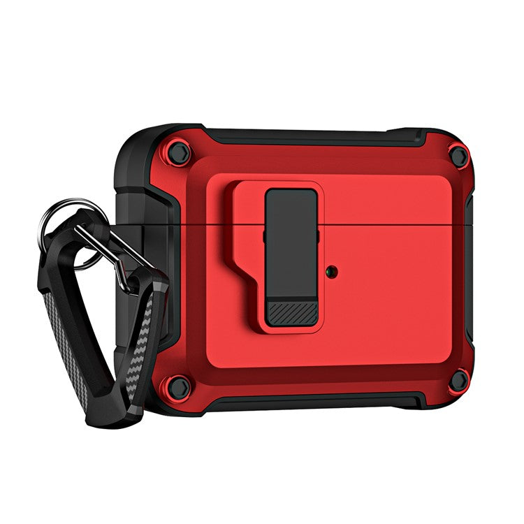 For AirPods Pro 2 Shockproof TPU+PC Case Bluetooth Earbuds Charging Case Cover with Buckle - Red