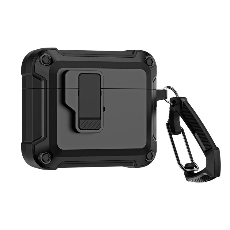 Anti-Drop TPU+PC Case for Apple AirPods 3 Bluetooth Headset Charging Case Cover with Buckle - Black