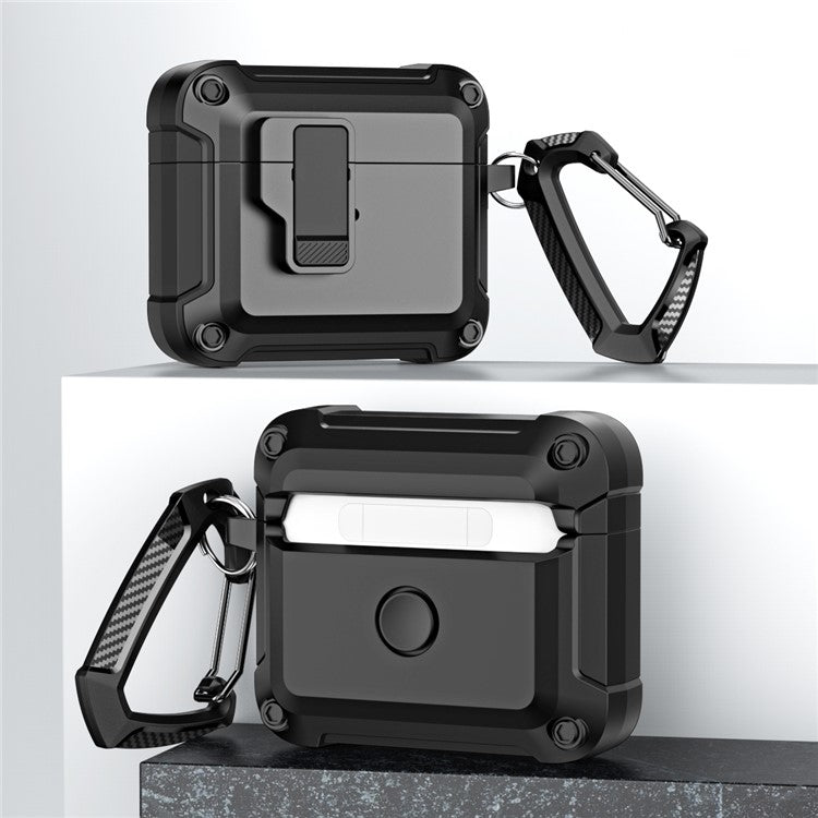 Anti-Drop TPU+PC Case for Apple AirPods 3 Bluetooth Headset Charging Case Cover with Buckle - Black