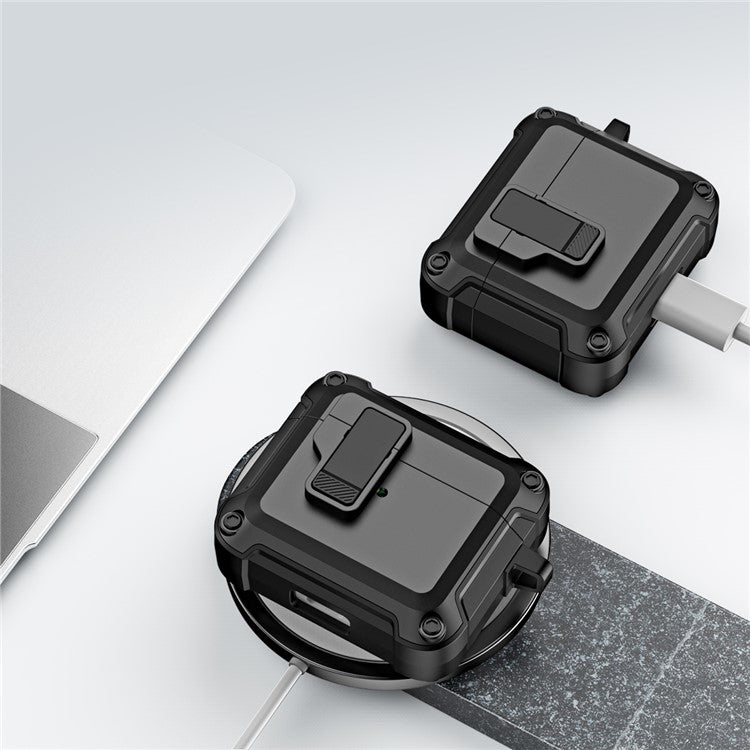 Anti-Drop TPU+PC Case for Apple AirPods 3 Bluetooth Headset Charging Case Cover with Buckle - Black