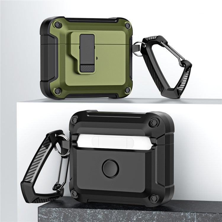 Anti-Drop TPU+PC Case for Apple AirPods 3 Bluetooth Headset Charging Case Cover with Buckle - Blackish Green