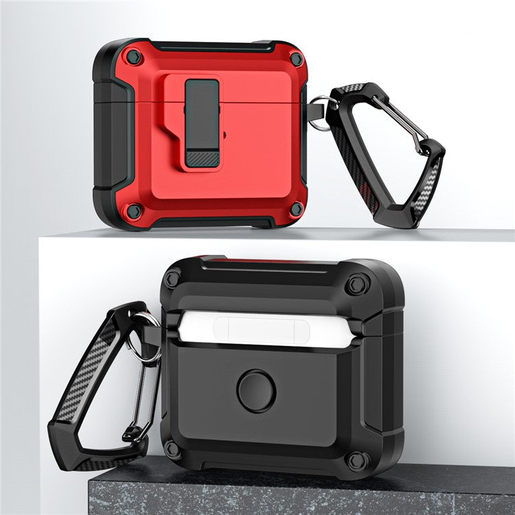 Anti-Drop TPU+PC Case for Apple AirPods 3 Bluetooth Headset Charging Case Cover with Buckle - Red