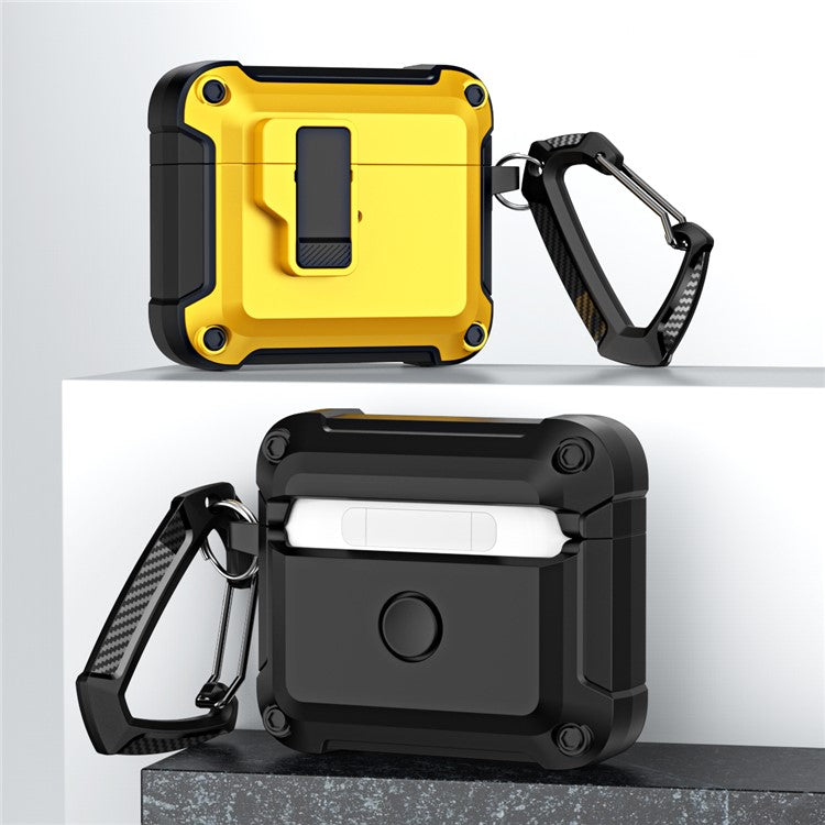 Anti-Drop TPU+PC Case for Apple AirPods 3 Bluetooth Headset Charging Case Cover with Buckle - Yellow