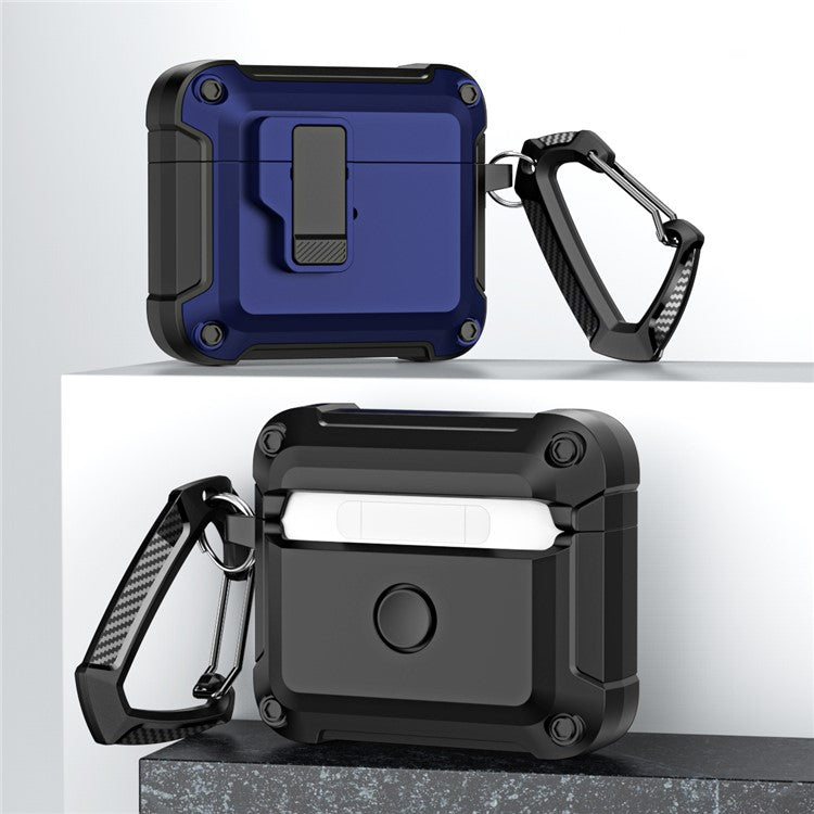 Anti-Drop TPU+PC Case for Apple AirPods 3 Bluetooth Headset Charging Case Cover with Buckle - Sapphire