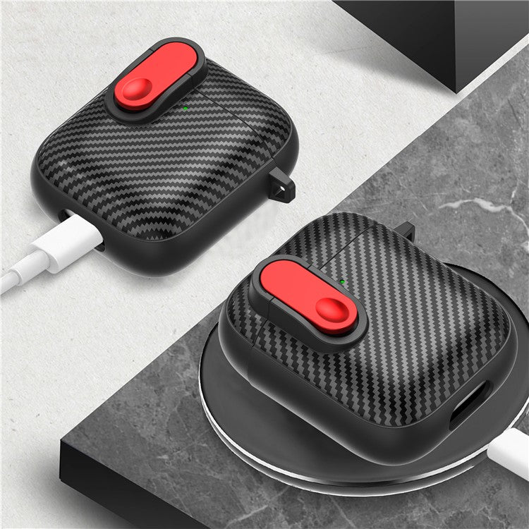 Earphone Protective Case for Apple AirPods with Charging Case (2016) / (2019) / AirPods with Wireless Charging Case (2019) , Buckle Design TPU+PC Cover - Black+Red