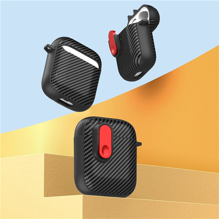 Earphone Protective Case for Apple AirPods with Charging Case (2016) / (2019) / AirPods with Wireless Charging Case (2019) , Buckle Design TPU+PC Cover - Black+Red