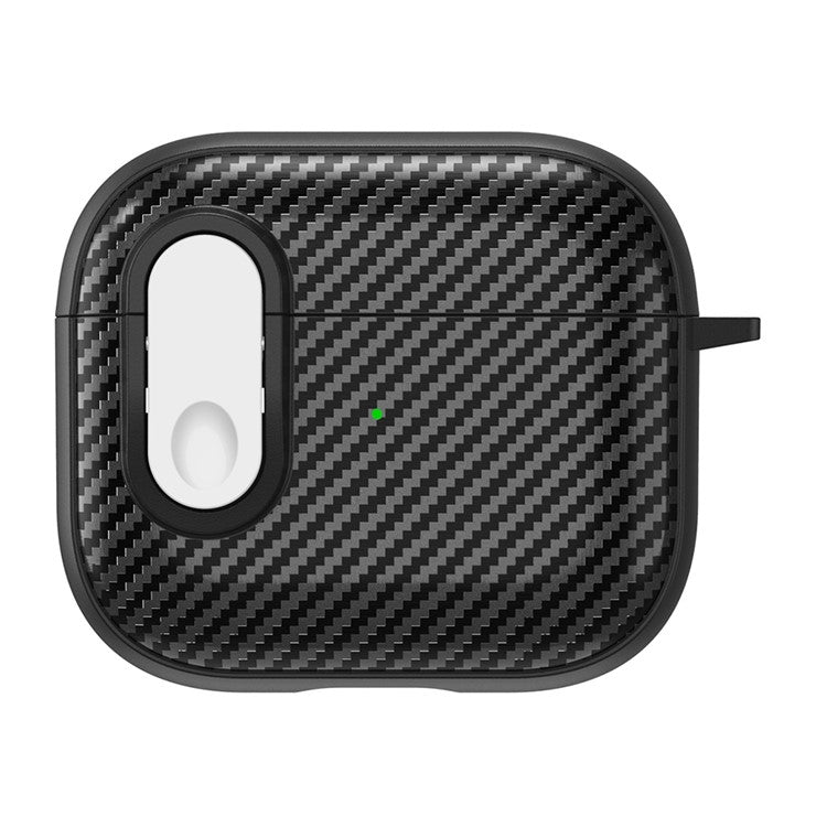 For Apple AirPods 3 TPU+PC Headset Case Buckle Design Carbon Fiber Cover with Anti Lost Hook - Black+White