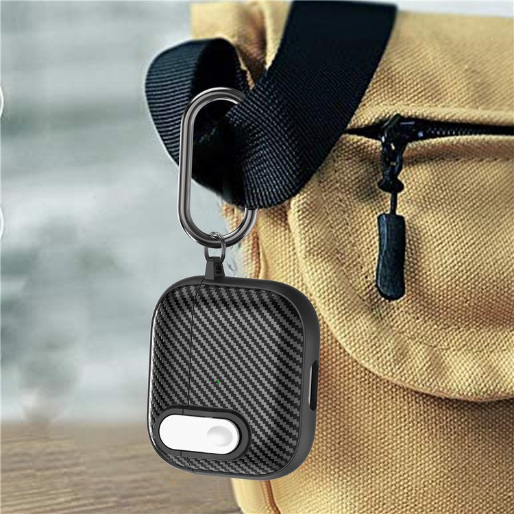 For Apple AirPods 3 TPU+PC Headset Case Buckle Design Carbon Fiber Cover with Anti Lost Hook - Black+White