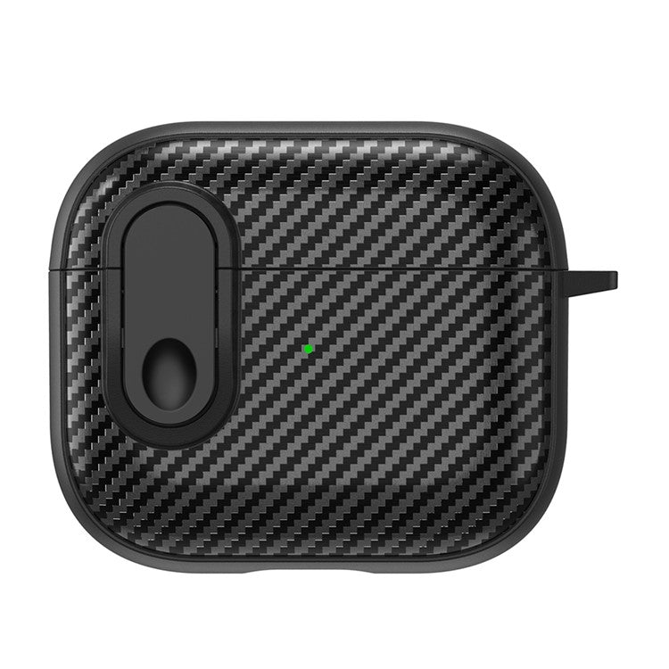 For Apple AirPods 3 TPU+PC Headset Case Buckle Design Carbon Fiber Cover with Anti Lost Hook - Black+Black