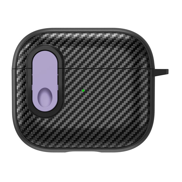 For Apple AirPods 3 TPU+PC Headset Case Buckle Design Carbon Fiber Cover with Anti Lost Hook - Black+Purple