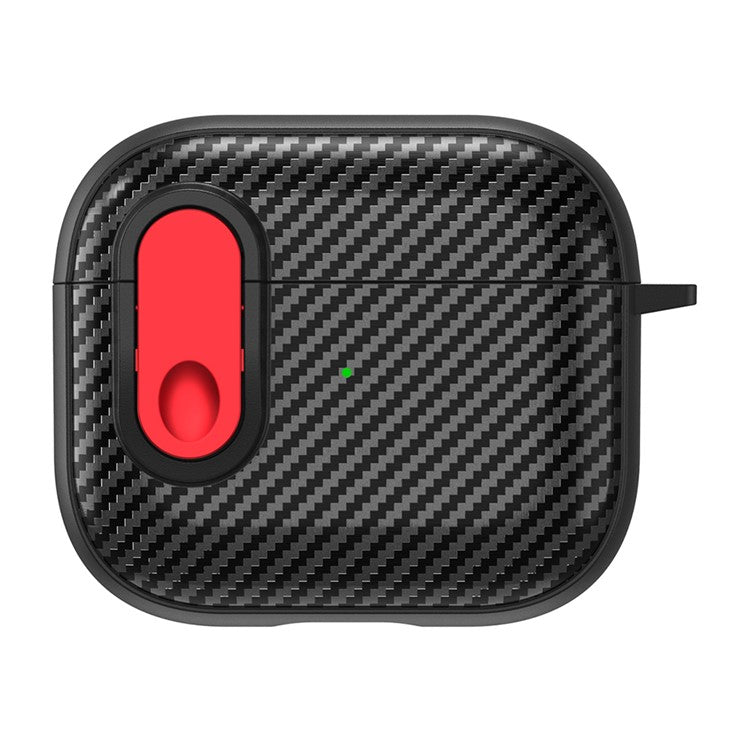 For Apple AirPods 3 TPU+PC Headset Case Buckle Design Carbon Fiber Cover with Anti Lost Hook - Black+Red