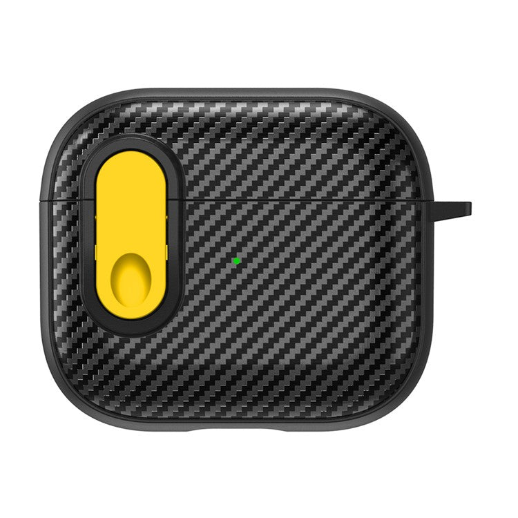 For Apple AirPods 3 TPU+PC Headset Case Buckle Design Carbon Fiber Cover with Anti Lost Hook - Black+Yellow