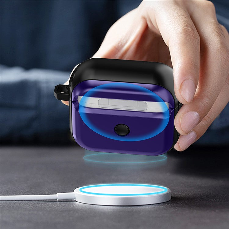 For Apple AirPods 3 Bluetooth Earphone Magnetic Case Buckle Design Earbud TPU Cover with Carabiner - Black+Purple