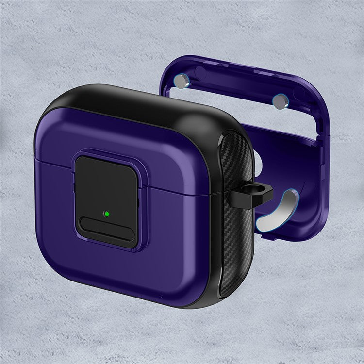 For Apple AirPods 3 Bluetooth Earphone Magnetic Case Buckle Design Earbud TPU Cover with Carabiner - Black+Purple