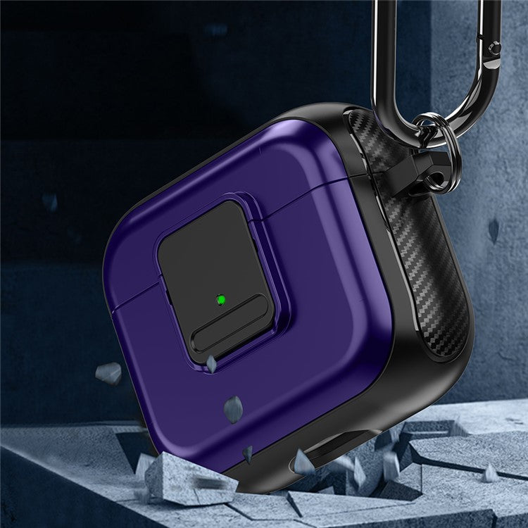 For Apple AirPods 3 Bluetooth Earphone Magnetic Case Buckle Design Earbud TPU Cover with Carabiner - Black+Purple