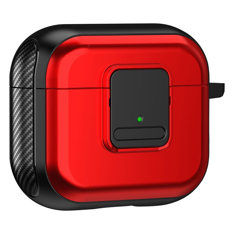 For Apple AirPods 3 Bluetooth Earphone Magnetic Case Buckle Design Earbud TPU Cover with Carabiner - Black+Red