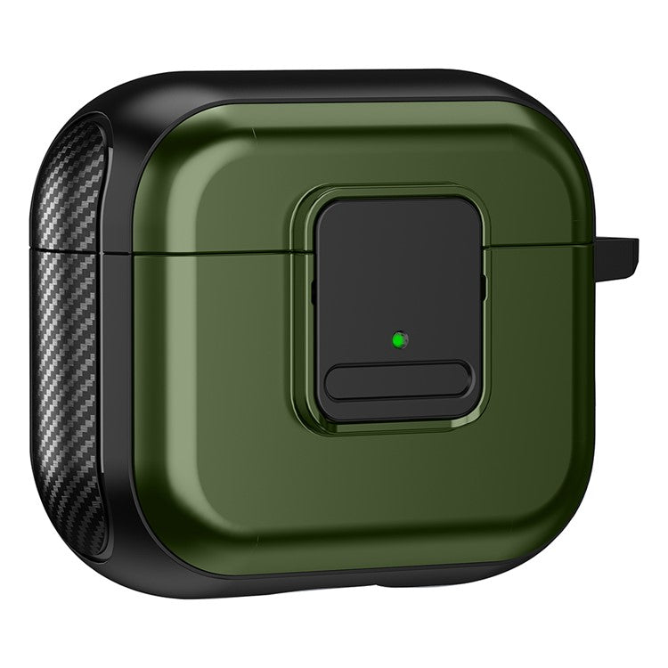 For Apple AirPods 3 Bluetooth Earphone Magnetic Case Buckle Design Earbud TPU Cover with Carabiner - Black+Army Green