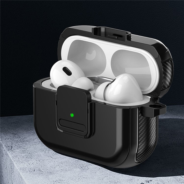 Magnetic Case for Apple AirPods Pro , Buckle Design Bluetooth Earphone TPU Cover with Carabiner - Black