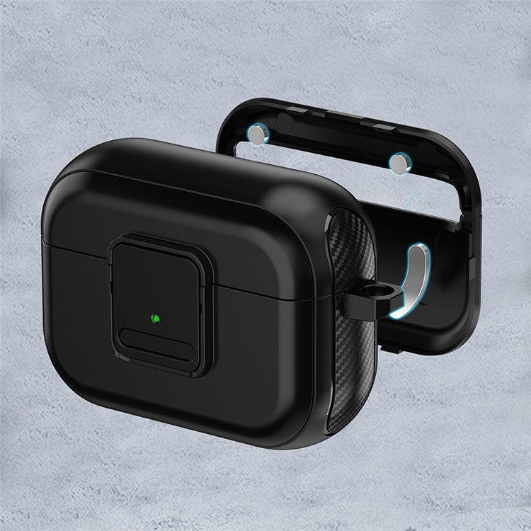 Magnetic Case for Apple AirPods Pro , Buckle Design Bluetooth Earphone TPU Cover with Carabiner - Black