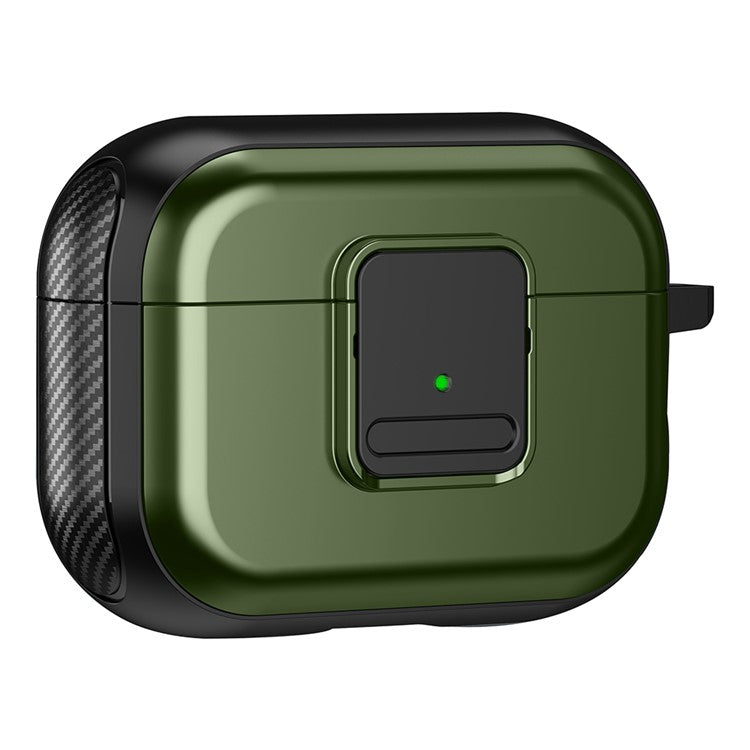 Magnetic Case for Apple AirPods Pro , Buckle Design Bluetooth Earphone TPU Cover with Carabiner - Black+Army Green