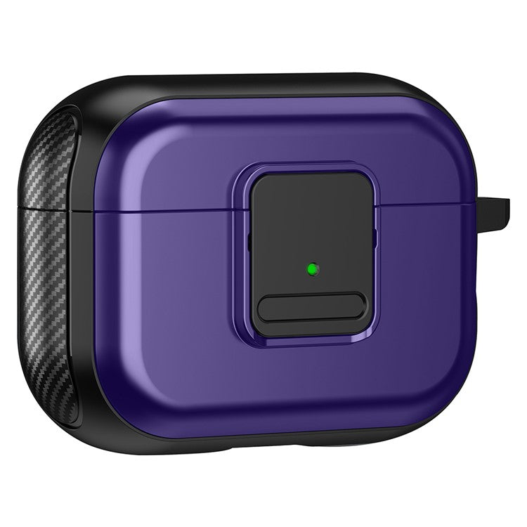 Magnetic Case for Apple AirPods Pro , Buckle Design Bluetooth Earphone TPU Cover with Carabiner - Black+Purple