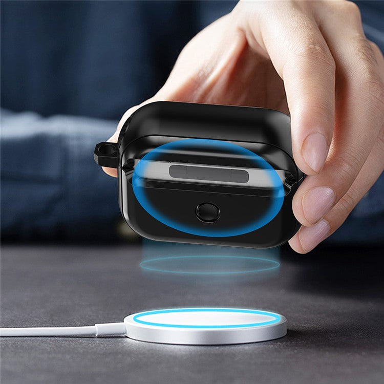 For Apple AirPods Pro 2 Magnetic Charging Earphone TPU Case Buckle Earbud Cover with Carabiner - Black+Blue