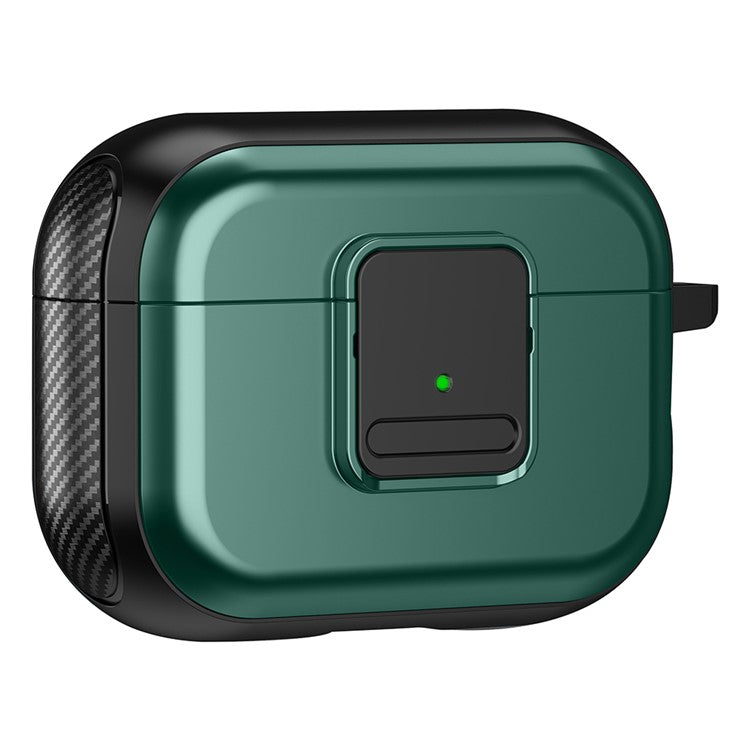 For Apple AirPods Pro 2 Magnetic Charging Earphone TPU Case Buckle Earbud Cover with Carabiner - Black+Green