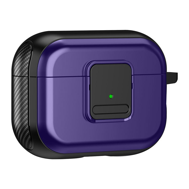 For Apple AirPods Pro 2 Magnetic Charging Earphone TPU Case Buckle Earbud Cover with Carabiner - Black+Purple