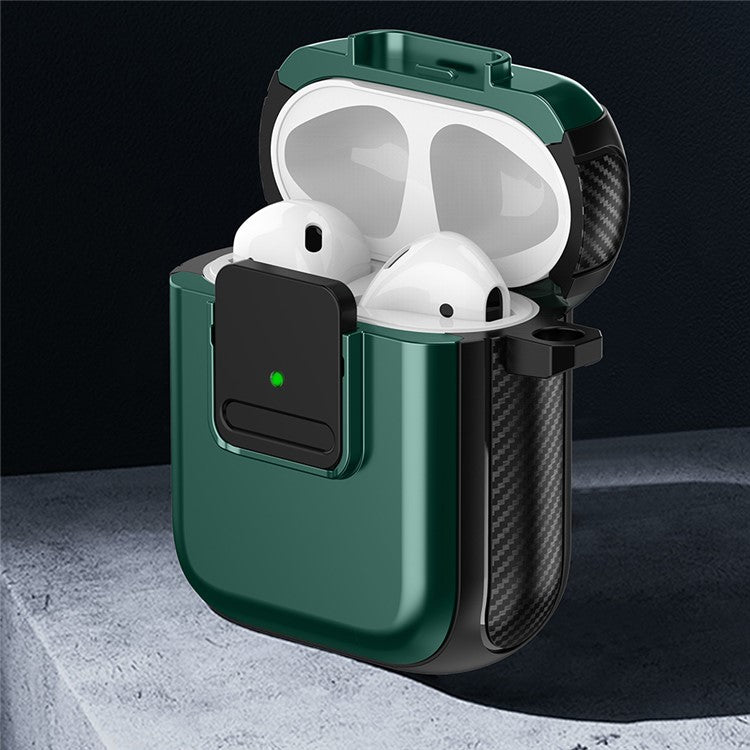 Magnetic Case for Apple AirPods with Charging Case (2016) / (2019) / AirPods with Wireless Charging Case (2019) TPU Earphone Cover with Carabiner - Black+Green