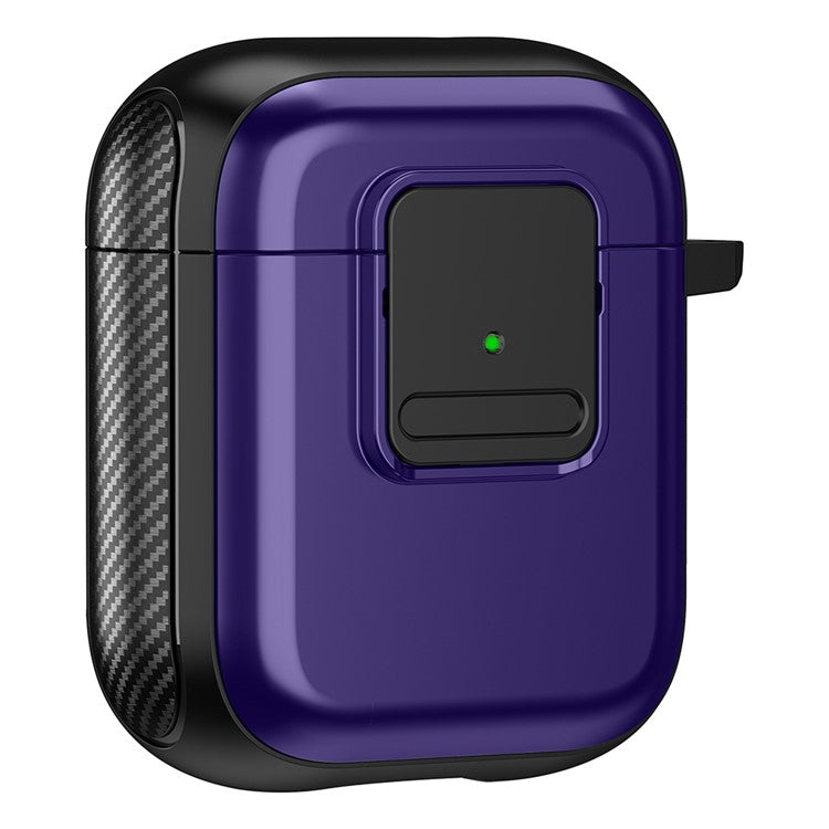 Magnetic Case for Apple AirPods with Charging Case (2016) / (2019) / AirPods with Wireless Charging Case (2019) TPU Earphone Cover with Carabiner - Black+Purple