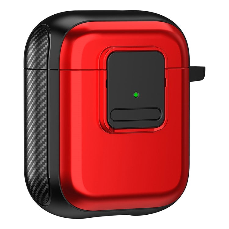 Magnetic Case for Apple AirPods with Charging Case (2016) / (2019) / AirPods with Wireless Charging Case (2019) TPU Earphone Cover with Carabiner - Black+Red