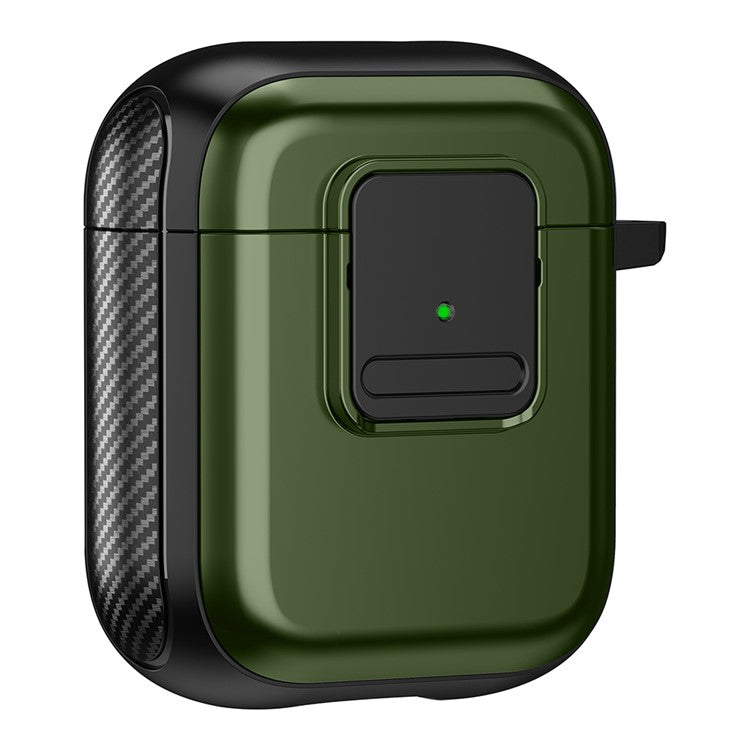 Magnetic Case for Apple AirPods with Charging Case (2016) / (2019) / AirPods with Wireless Charging Case (2019) TPU Earphone Cover with Carabiner - Black+Army Green