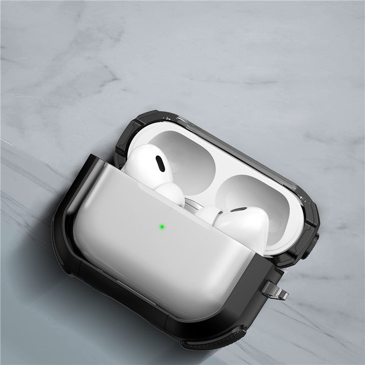 For Apple AirPods Pro Bluetooth Earphone Case Transparent PC+TPU Earbud Cover with Carabiner - White