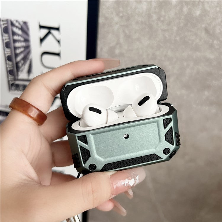 Earphone Cover for AirPods Pro Military Drop-proof TPU+PC Earbuds Protective Case Skin with Buckle - Green