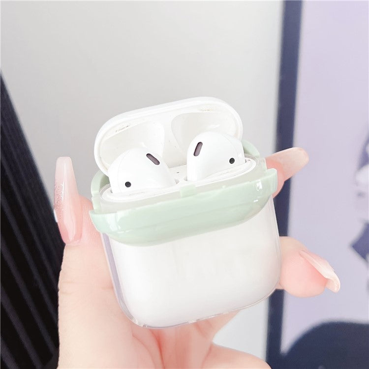 TPU + PC Case for Apple AirPods with Charging Case (2016) / (2019) / AirPods with Wireless Charging Case (2019) , Earphone Protective Cover with Strap - Green+Transparent