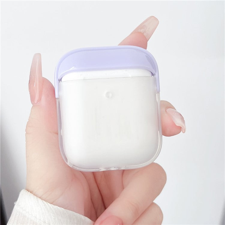 TPU + PC Case for Apple AirPods with Charging Case (2016) / (2019) / AirPods with Wireless Charging Case (2019) , Earphone Protective Cover with Strap - Purple+Transparent