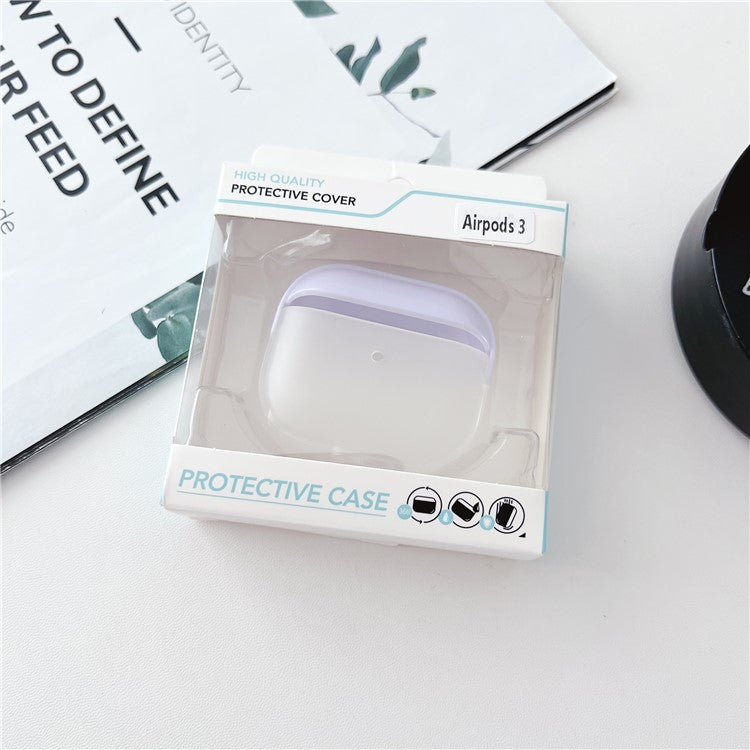 For Apple AirPods 3 Shockproof TPU Case Anti-Drop Bluetooth Earbuds Charging Case Cover with Wrist Strap - Purple+Transparent