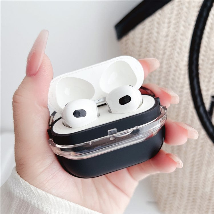 For Apple AirPods 3 Shockproof TPU Case Anti-Drop Bluetooth Earbuds Charging Case Cover with Wrist Strap - White+Transparent