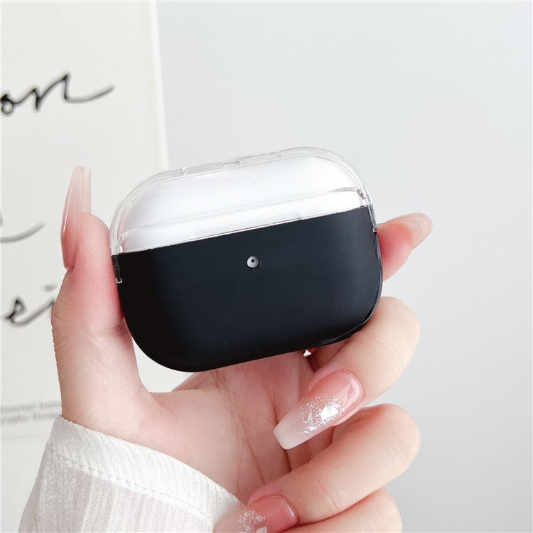 For Apple AirPods Pro Charging Case Cover Bluetooth Headset Shockproof TPU Cover with Wrist Strap - Transparent+Black