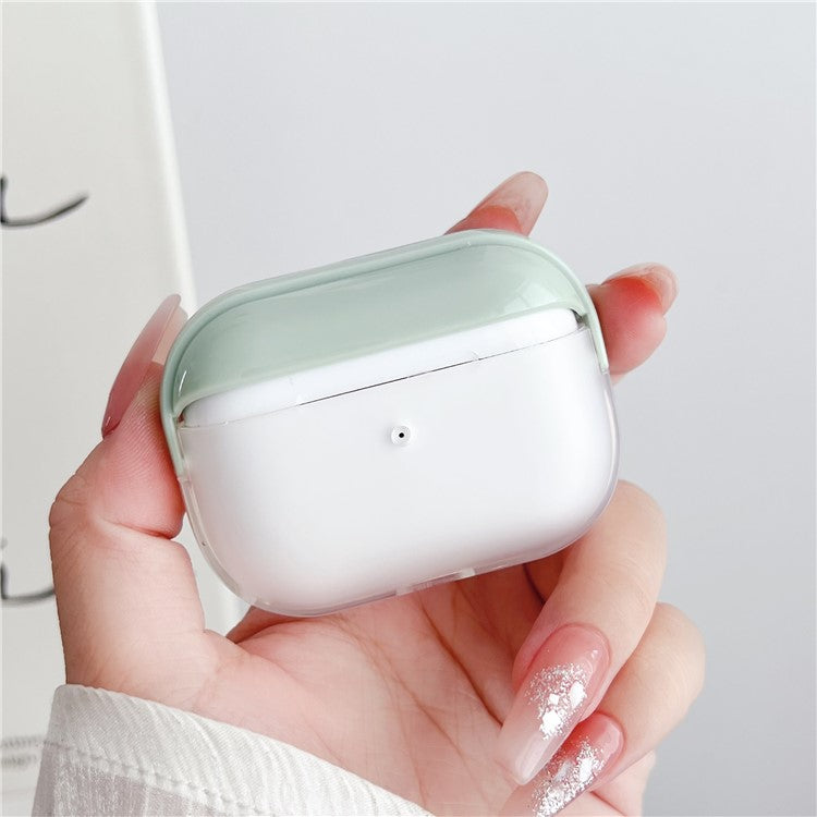 For Apple AirPods Pro Charging Case Cover Bluetooth Headset Shockproof TPU Cover with Wrist Strap - Green+Transparent