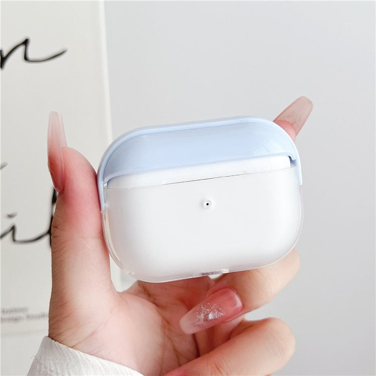 For Apple AirPods Pro Charging Case Cover Bluetooth Headset Shockproof TPU Cover with Wrist Strap - Blue+Transparent