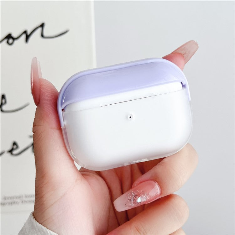 For Apple AirPods Pro Charging Case Cover Bluetooth Headset Shockproof TPU Cover with Wrist Strap - Purple+Transparent